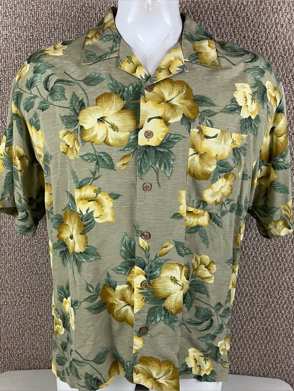 Tommy Bahama Button Loop Collar Shirt Mens XL 100% Silk Button Floral Camp 289